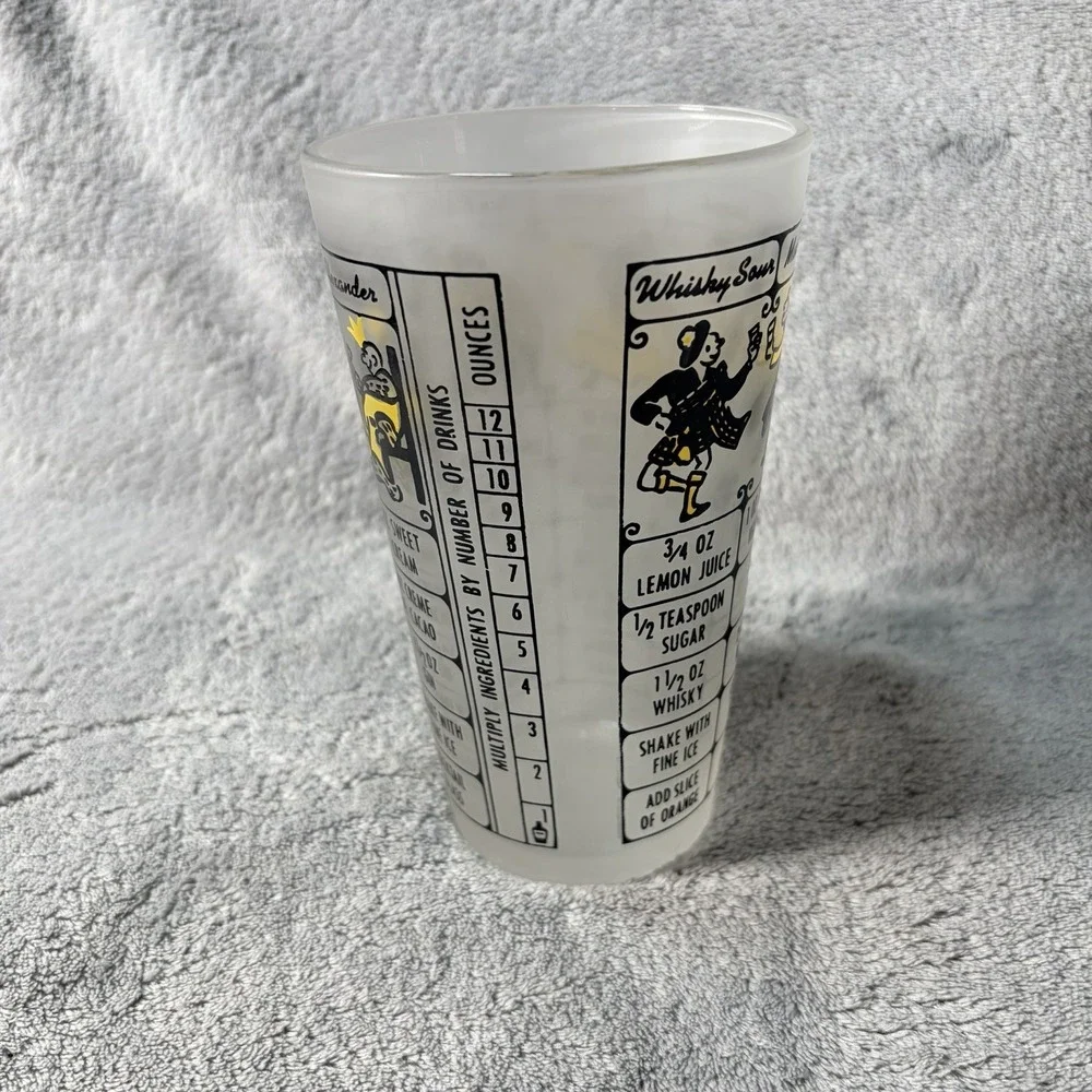Vintage Federal Glass Frosted Cocktail Mixed Drink Bartender's Recipe Mix Shaker